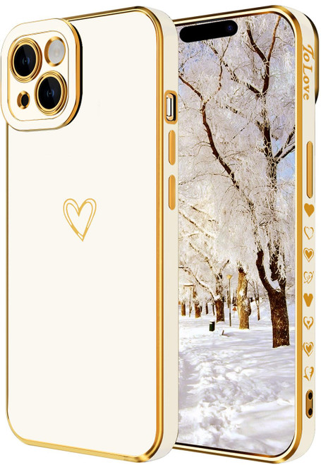 ROUTDOM Compatible with iPhone 13 Case for Women Girls Aesthetic Cute Cool Luxury Trendy Gold Heart Design,Slim Thin Silicone Shockproof Protective Phone Cover for iPhone 13 6.1 inch?Beige?
