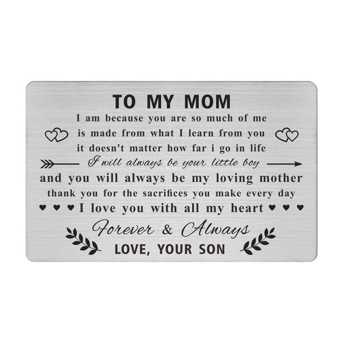 Mom Engraved Wallet Card, Thank You Mom Wedding Day Gifts, Mother's Day Present to My Mother, Love Mom Birthday Present from Son