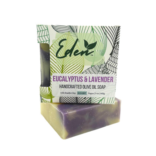EDEN Daily Essentials - Natural Soap Bar - Eucalyptus Lavender Moisturizing Soap Bar with Kaolin Clay - Made with Pure Essential Oils - Face Soap - Body Soap - Shampoo Bar - Olive Oil Soap - Shea Butter Soap - Handmade Soap - Great gift idea. Handcut