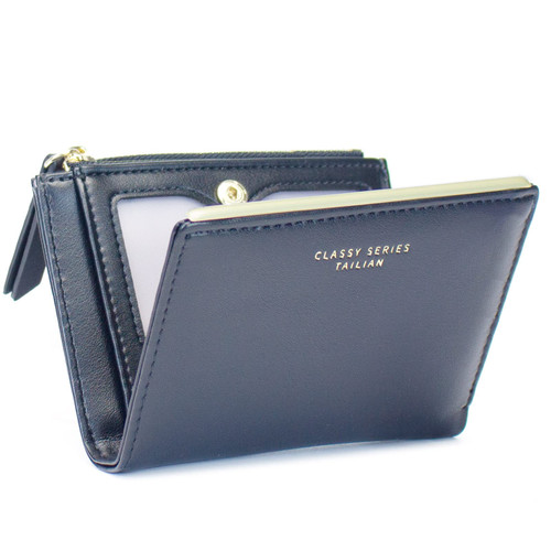 SUMGOGO Small Wallet for Women Slim Bifold Card Holder Minimalist Tassel Zipper Coin Pocket (Black)