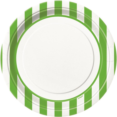 Lime Green Striped Paper Plates, 8ct