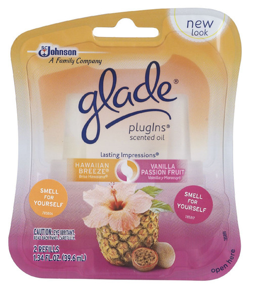 Glade PlugIns Scented Oil Air Freshener Refills Hawaiian Breeze & Vanilla Passion Fruit 1.34 FL OZ, 2 CT