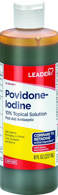 Leader Povidone Iodine 10% Prep Solution USP, First Aid Antiseptic Wound Cleanser, Wound Wash, Antiseptic Soap, 8 fl oz Leader Povidone Iodine 10% Prep Solution USP, First Aid Antiseptic Wound Cleanser, Wound Wash, Antiseptic Soap, 8 fl oz