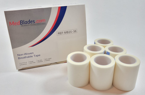 MedBlades Box of 6-2" x 10 Yards First Aid Adhesive Clear Surgical Bandage Tape for Wound Dressing Care No Latex, Breathable and Hypoallergenic