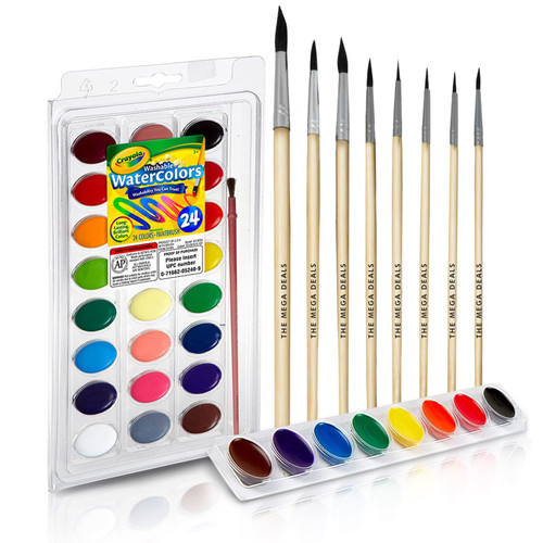 Watercolor Paint Set - Includes 24 Watercolor Paint, 8 Paint Brushes for Kids - Ultimate Washable Paint Watercolor Supplies Set - Water Color Painting Kids, 9 Piece Set