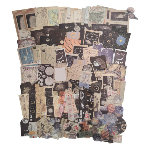 200 PCS Vintage Scrapbook Sticker Paper Pack for Art Journaling Bullet, Junk Journal Supplies Planners Notebook DIY Craft Kits Collage Album Aesthetic Cottagecore Picture Frames Botanical(Celestial)