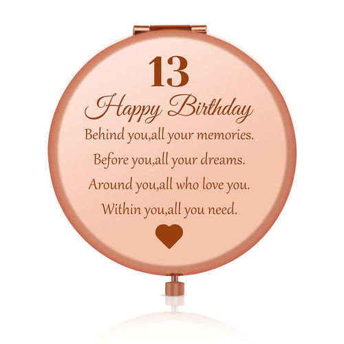 Jielahua Sweet 13th Birthday Gift for Girls, Happy 13 Year Old Gifts for Daughter Granddaughter Sister Niece Friends, Rose Gold Compact Mirror for 13th Birthday Girls, 13 Years Old Girl Birthday Gift Jielahua Sweet 13th Birthday Gift for Girls, Happy 13 Year Old Gifts for Daughter Granddaughter Sister Niece Friends, Rose Gold Compact Mirror for 13th Birthday Girls, 13 Years Old Girl Birthday Gift