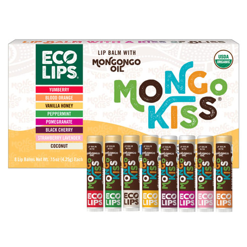 Eco Lips Mongo Kiss Certified Organic Lip Balm Variety 8-pack with Mongongo Oil & Cocoa Butter to Moisturize Dry Chapped Lips | Made in USA Eco Lips Mongo Kiss Certified Organic Lip Balm Variety 8-pack with Mongongo Oil & Cocoa Butter to Moisturize Dry Chapped Lips | Made in USA