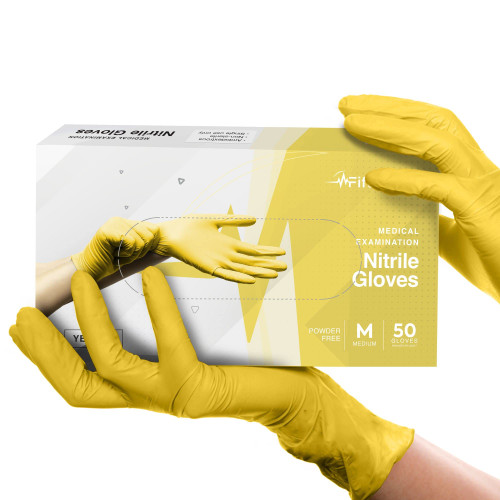 FifthPulse Yellow Nitrile Disposable Gloves - 50 Count - 3 Mil Nitrile Gloves Medium - Powder and Latex Free Rubber Gloves - Surgical Medical Exam Gloves - Food Safe Cooking Gloves FifthPulse Yellow Nitrile Disposable Gloves - 50 Count - 3 Mil Nitrile Gloves Medium - Powder and Latex Free Rubber Gloves - Surgical Medical Exam Gloves - Food Safe Cooking Gloves