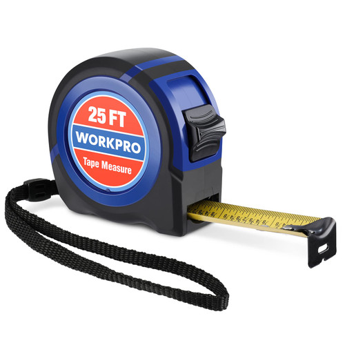 WORKPRO Tape Measure 25 FT, Tape Measure with Fractions Every 1/8"and 1/32" Accuracy, Quick Read, Nylon Coated, Shock-Resistant Case and Belt Clip