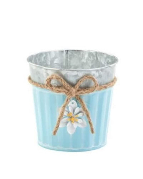 The Bridge Collection Rustic Galvanized Metal Daisy Flower Pot (Blue)