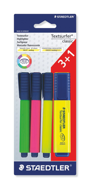 STAEDTLER 364 A BK4D Textsurfer Classic Highlighter Bonus Pack - Assorted Colours (Pack of 3+1)