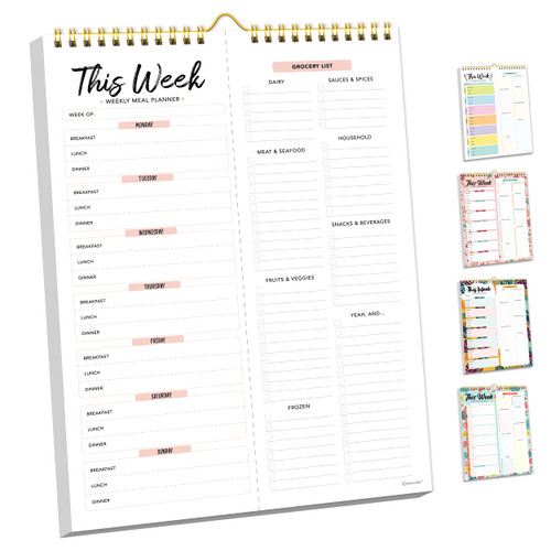 Weekly Meal Planner and Grocery List - 52 Easy Tear-Off Sheets Fridge Meal Planner Magnetic, 8.5x11in Spring-Bound Meal Planning Notepad, Magnetic Meal Planner for Refrigerator, Meal Planner Notepad