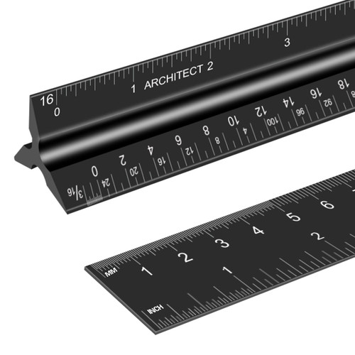 12 Inch Architectural Scale Ruler, YXQUA Laser-Etched Aluminum Architectural Triangular Scale Ruler for Construction, Students, Draftsman, Architects Scale Ruler Set