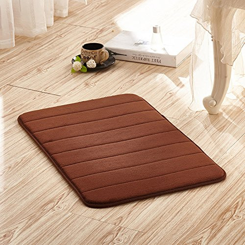 Singtryee Bathroom Mats Soft Fleece Memory Foam Rugs, Non Slip Vertical Strips Mats for Kitchen Coffee,20" x 32"