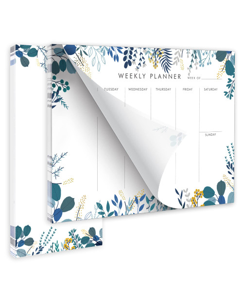 Weekly Planner Notepad Tear Off Set of 2 Weekly Calendar Pad 52 Undated To Do List Notepad Sheets Desk Planner Planning Pads Productivity Tracker for Work Goals Notes Schedule Ideas, Floral Blue