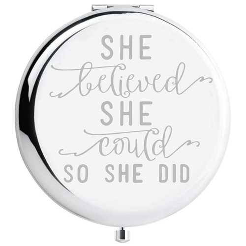 Fnbgl Inspirational Gifts for Women Sister, She Believed She Could So She Did Compact Mirror for Mother's Day, Birthday, Christmas, Graduation and Special Celebration