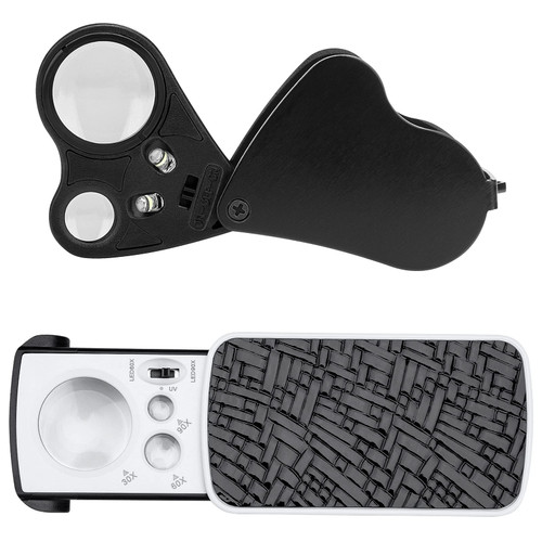 2 Packs Jewelers Loupe, 30X 60X 90X Illuminated Jewelers Magnifying Glass Eye Loupe Magnifier, Portable Loupe Magnifier with Light for Jewelry, Coins, Gems, Stamps (Black) 2 Packs Jewelers Loupe, 30X 60X 90X Illuminated Jewelers Magnifying Glass Eye Loupe Magnifier, Portable Loupe Magnifier with Light for Jewelry, Coins, Gems, Stamps (Black)