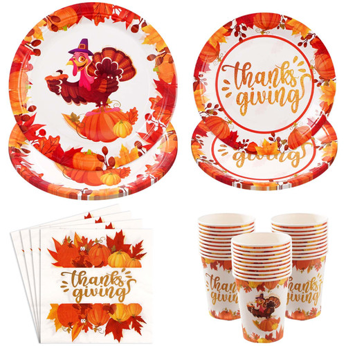 120Pcs Thanksgiving Paper Plates and Napkins Party Supplies,Party Decorations Thanksgiving Day Disposable Plates Thanks Theme Party Supplies Happy Thanksgiving Autumn Tableware Set for 30 Guests