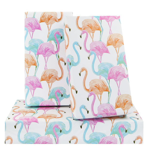 Pink Orange and Blue Dancing Flamingo Birthday Wrapping Paper For Kids Girls Boys,Flamingo Gift Wrap Paper for Birthday Wedding Valentine's Day Baby Shower Party, 4 Sheets Folded Flat 20x28 Inches Per Sheet