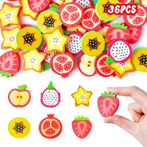 Kleeblatt Large Fruit Erasers for Kids Bulk, 36 PCS Big Fun Desk Pets for Kids Classroom, Treasure Box Prizes,Party Favors for Kids Goodie Bags, Back to School Gifts for Students