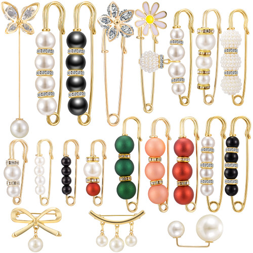 HooAMI 20 Piece Pearl Brooch Pins for Women Sweater Shawl Clips Faux Rhinestone Pearls Brooches Decorative Collar Safety Pins for Clothing Dress Pants Skirt Waist HooAMI 20 Piece Pearl Brooch Pins for Women Sweater Shawl Clips Faux Rhinestone Pearls Brooches Decorative Collar Safety Pins for Clothing Dress Pants Skirt Waist