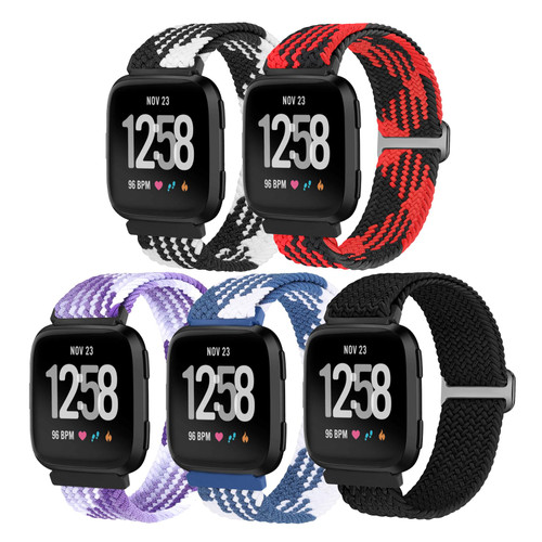 5 Pack Elastic Nylon Woven Watch Bands Compatible With Fitbit Versa 2 for Women Men,Adjustable Braided Solo Loop Straps for Fitbit Versa/Versa 2 / Versa Lite/Versa SE