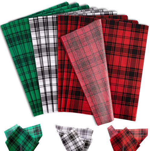Whaline 120 Sheets Christmas Tissue Paper Folded Flat Buffalo Plaid Red Green White Black Wrapping Paper Gift Wrapping Tissue Paper Rustic Art Paper for Home DIY Gift Bags Xmas New Year Decorations