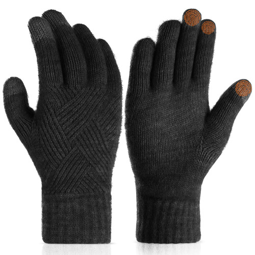 Winter Gloves for Women, Thickened Wool Fleece Lining Heated Gloves Cold Weather, Dual-Layer Cashmere Elastic Thermal knit Lining Warm Gloves Winter Thermal Warm Gloves Touch Screen Gloves Black