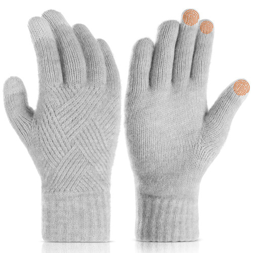 Winter Gloves for Women, Thickened Wool Fleece Lining Heated Gloves Cold Weather, Dual-Layer Cashmere Elastic Thermal knit Lining Warm Gloves Winter Thermal Warm Gloves Touch Screen Gloves Grey