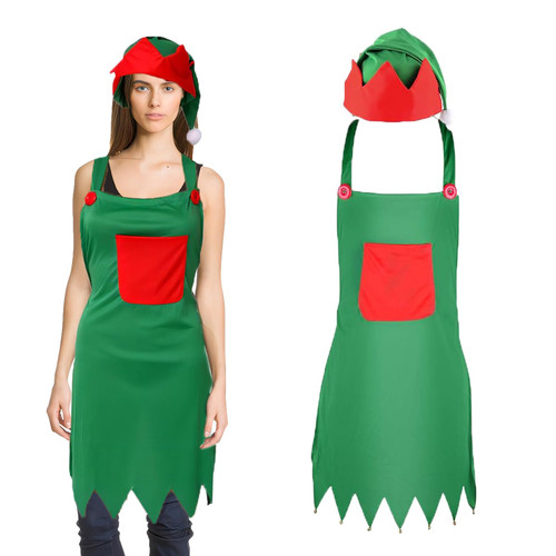 ZARSIO Christmas Elf Apron & Elf Hats for Christmas Party Costume