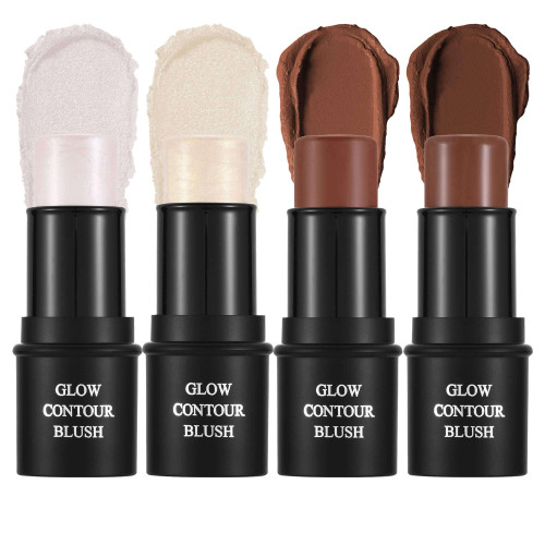 DELISOUL 4 Pack Multi Stick,Cream Contour Stick,Shimmer Highlighter Stick,Creamy Bronzer Highlighting Contouring illuminating,Professional Long-lasting Foundation Stick,#03