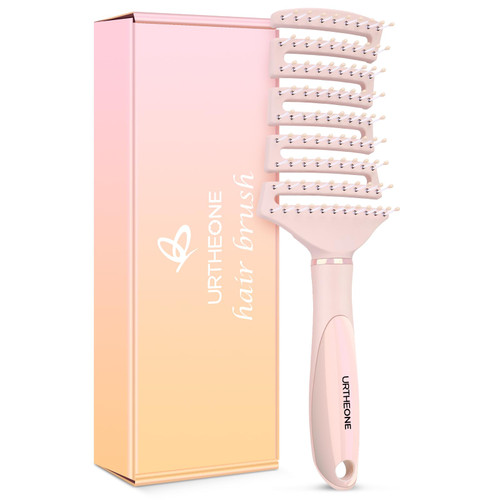 Hair Brush, Curved Vented Detangling Hair Brushes for Women Men Wet or Dry Hair,Faster Blow Drying Styling Professional Paddle Vent detangler brush (Salmon Pink)
