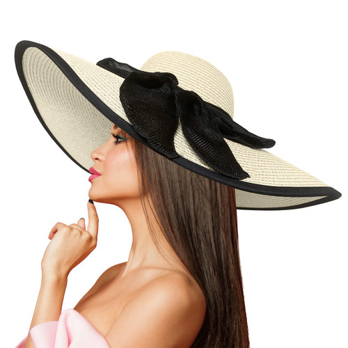 JINSILU Beach Straw hat Womens Sun Hats Wide Brim Summer Beach Hat for Women Foldable Travel Straw Hat UPF50+ Hat-Beige