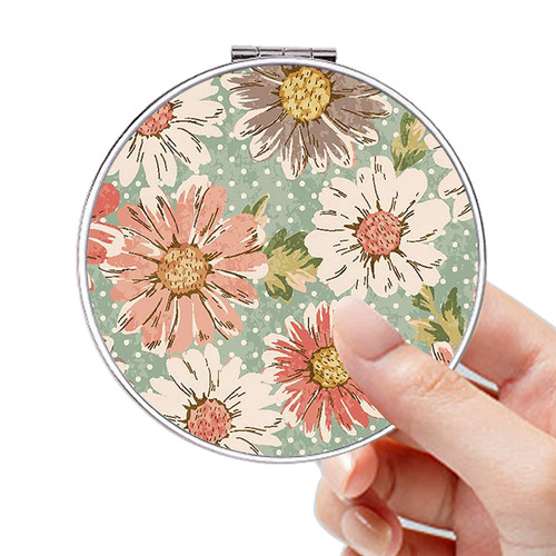 Acedada Compact Mirror, Pocket Mirror, Small Mirror for Purse, Portable Travel Makeup Mini Mirror, Folding Handheld Double-Sided 1x/2x Magnifying Compact Mirror for Women Girls Gift - Retro Flower