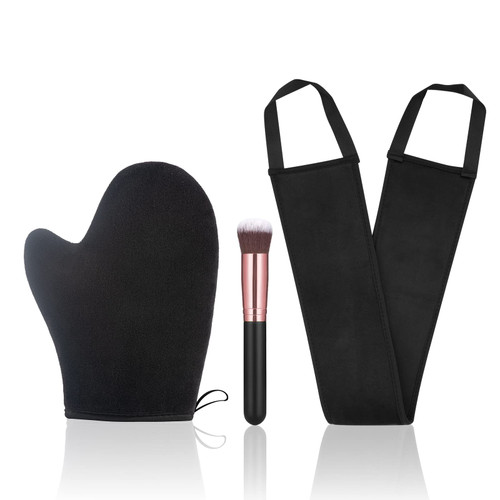 KELILO Self Tanning Mitt Applicator Kit 3 in 1- Tanning Glove for Self Tan Mitt, Sunless Tanner mitt, Lotion Applicator for Back and Self Tanner Brush, Tanning Mitts Self Tanner Mitt Applicator
