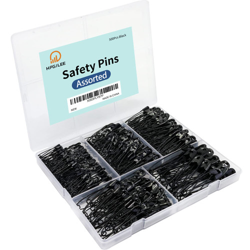 500PCS Black Safety Pins for Clothes?Bulk Safety Pins Assorted in Different Size, Perfect for Clothes, Crafts, Sewing, Pinning and More. (Black)