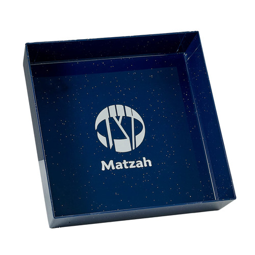 Rite Lite Square Navy Matzah Tray with Silver Glitter - Matzah Tray, Blue Matzah Tray, Passover Navy Matzah Tray, Matzah Holder, Passover Gifts,