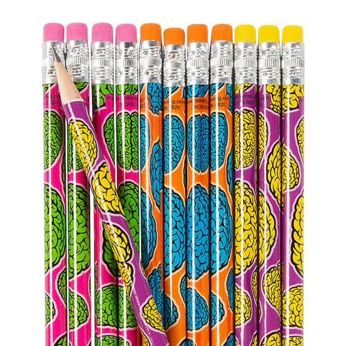 Brain Pencils, Bulk set of 24 - Halloween Party Favors, Teacher Handouts and School Supplies