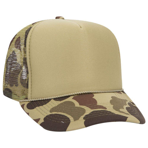 OTTO Camouflage Polyester Foam Front 5 Panel High Crown Mesh Back Trucker Hat - Grn/Lt.Lonb/Grn