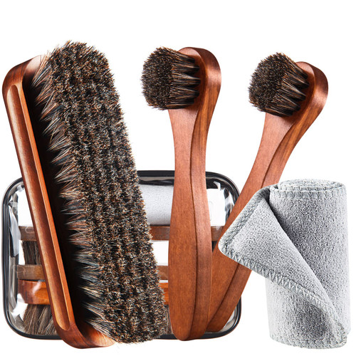4 Pcs Horsehair Shoe Brush Kit Polishing Daubers Applicators Leather Care Brushes Shine Cleaning Cloth with Bag(Shoe Brush Set E) 4 Pcs Horsehair Shoe Brush Kit Polishing Daubers Applicators Leather Care Brushes Shine Cleaning Cloth with Bag(Shoe Brush Set E)