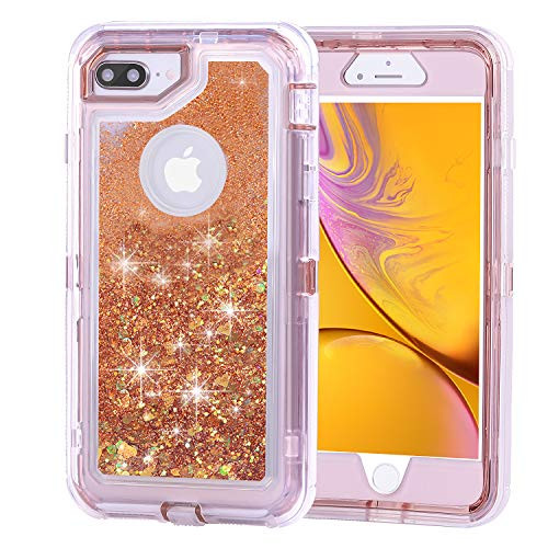 FulSoulComM Case for iPhone 8 Plus/iPhone 7 Plus/iPhone 6 Plus/iPhone 6S Plus,3D Quicksand Case Bling Glitter Sparkle for Girls Women Dual Layer Protection (Rose Gold)