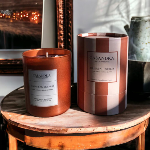 Oriental Express (Dark Amber & Jasmine & Vanilla) Soy Wax Candle, Scented Candle for Home, Premium Candle with Natural Scents | 8 oz 40 Hour Burn Time | Soy Candle Gift