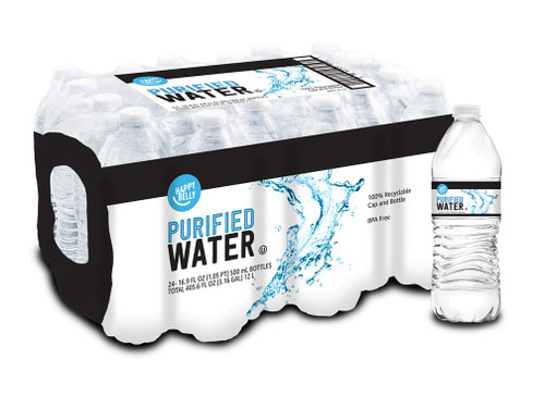 Amazon Brand - Happy Belly Purified Water, Plastic Bottles, 16.91 Fl Oz (Pack of 24) Amazon Brand - Happy Belly Purified Water, Plastic Bottles, 16.91 Fl Oz (Pack of 24)