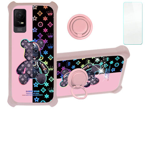 jioeuinly TCL ION V Case Compatible with TCL ION X Phone Case TCL 40Z 40 Z Phone Case T607DL Cover [with Tempered Glass Screen Protector][Ring Support][Colorful Reflect Light] IMDF-JXX