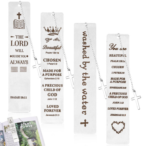 YASUOA Christian Bookmarks Gifts for Women Men Teenage Kids, 4 Metal Bible Bookmark Catholic Religious Bookmarks Inspirational Bible Verses Book Markers with Cross Chain YASUOA Christian Bookmarks Gifts for Women Men Teenage Kids, 4 Metal Bible Bookmark Catholic Religious Bookmarks Inspirational Bible Verses Book Markers with Cross Chain