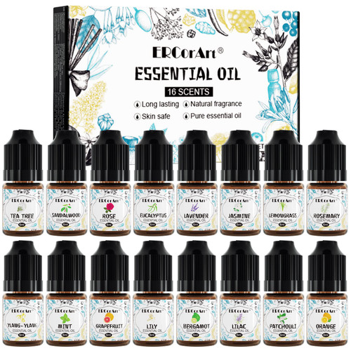 Essential Oils Set for Home - 100% Pure Diffuser Oils, 16 Aromatherapy Fragrance Oil for Diffusers, Humidifier, Candle Making, Gifts - Peppermint, Lavender, Ylang-Ylang, Rosemary, Patchouli
