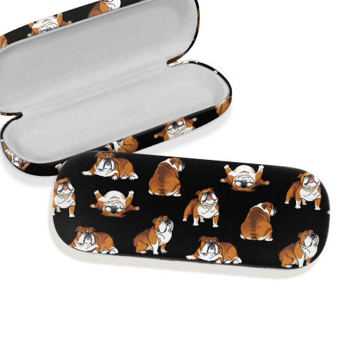 WIRESTER Hard Shell Eyeglasses Case, Clamshell Sunglasses Holder Protective Cover with Microfiber Cloth - English Bulldog Funny Playful Postures