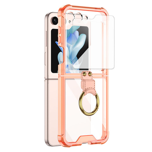 Shockproof Protective for Samsung Galaxy Z Flip 5 5G Case with Ring Back Screen Protector TPU Soft Clear Flip5 Phone Case Skin Slim Cover (Orange,Z Flip 5)