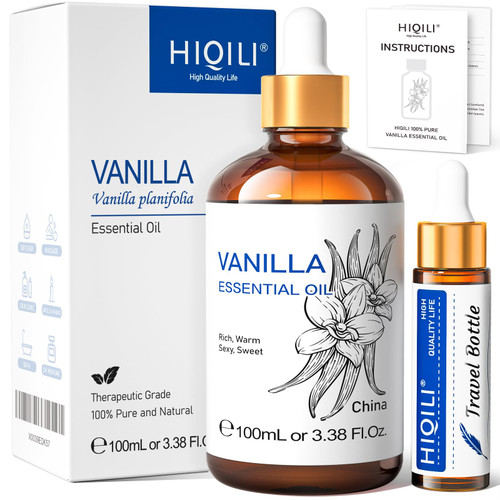 HIQILI Vanilla Essential Oil-Strong Fragrance and Lasting for Diffuser,Body Bath,Candle Making -3.38 Fl Oz